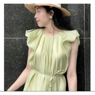 VÁY VOAN MAXI XANH  BƠ FREE SIZE DÂY CỘT EO (kèm ảnh khách mặc)