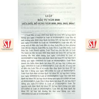 [Sách] Luật đầu tư năm 2020 (sửa đổi bổ sung năm 2020, 2022, 2023, 2024)