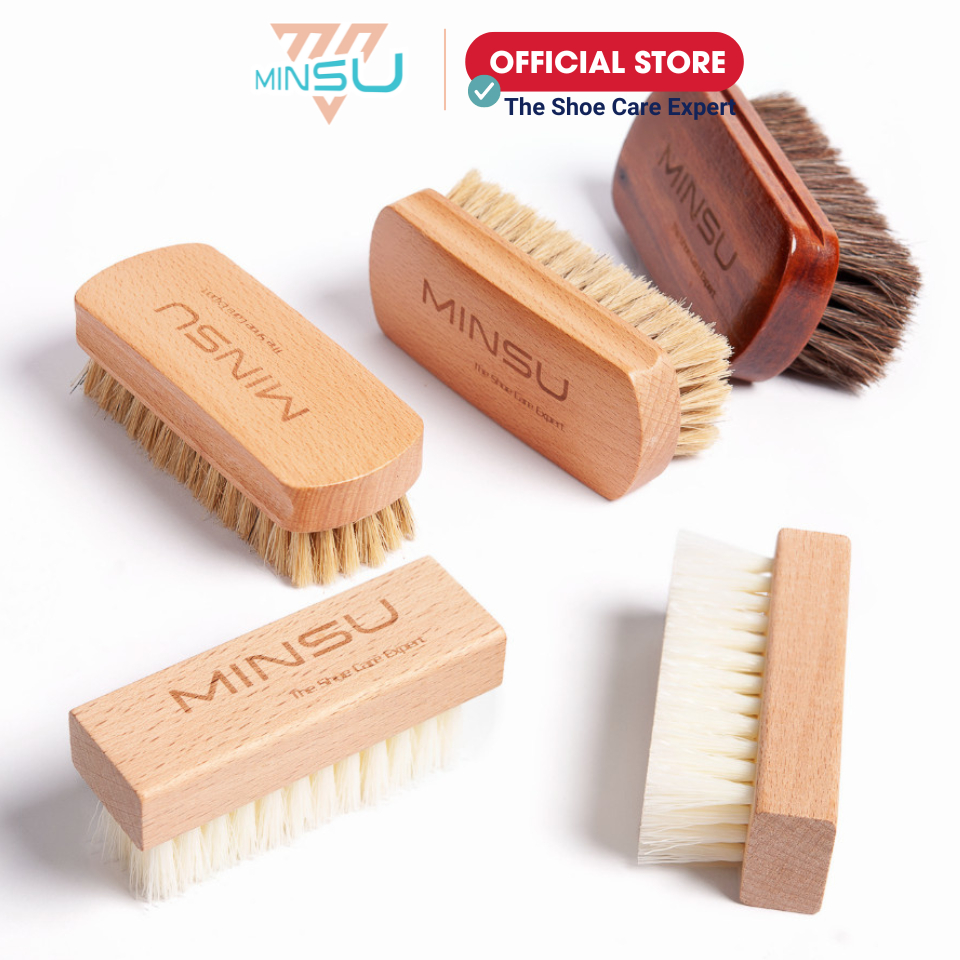 Bàn Chải Đánh Giày MINSU M2415 Chuyên Dùng Vệ Sinh Giày Sneaker, Da Lộn Với Chất Liệu Lông Ngựa, Lông Heo Mềm Cao Cấp
