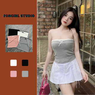Áo ống Forgirstudio viền ren đính nơ nữ T057