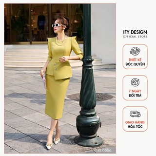 Set vest nữ kiểu sang chảnh tay lỡ vạt lệch, chân váy dàu ôm sát thương hiệu IFY DESIGN - SL0656