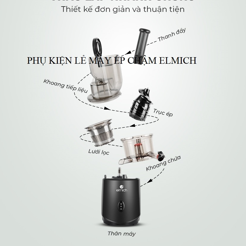Phụ kiện máy ép chậm Elmich JEE 1855OL Lưới lọc ,Khay nạp máy ép trái cây Chính hãng Elmich
