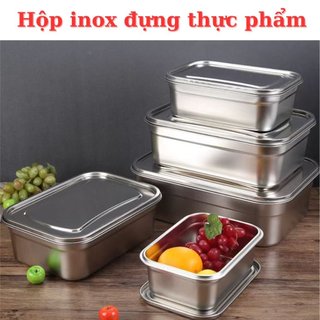 Hộp inox đựng thực phẩm có nắp đậy inox Khay inox hình chữ nhật đựng thực phẩm topping tiện lợi