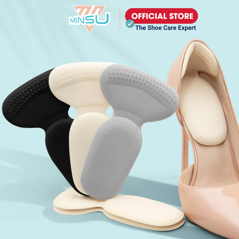 Miếng Dán Lót Gót Giày 4D Chữ T MINSU M5509 Lót Đệm Có Hạt Silicon Bảo Vệ, Chống Trầy, Rớt Gót Chân Giày Cao Gót Bị Rộng