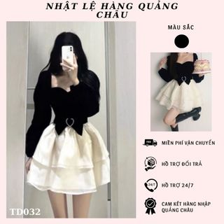 { SẴN KHO }Đầm váy nhung xoè thắt nơ cổ điệu dài tay công chúa kiểu dáng Baby Doll hàng QC( CÓ BIG SIZE)- TD032
