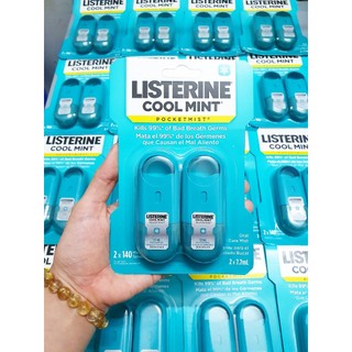  Xịt thơm miệng Listerine Cool Mint của Mỹ vỉ 2 chai dung tich 7.7ml Pocket Mist diệt khuẩn 2*140 lần 