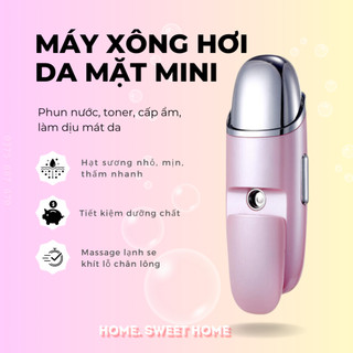 Máy phun sương cấp ẩm mini, máy xông hơi da mặt cầm tay, máy xịt khoáng kết hợp mát xa mặt nhỏ gọn tiện lợi