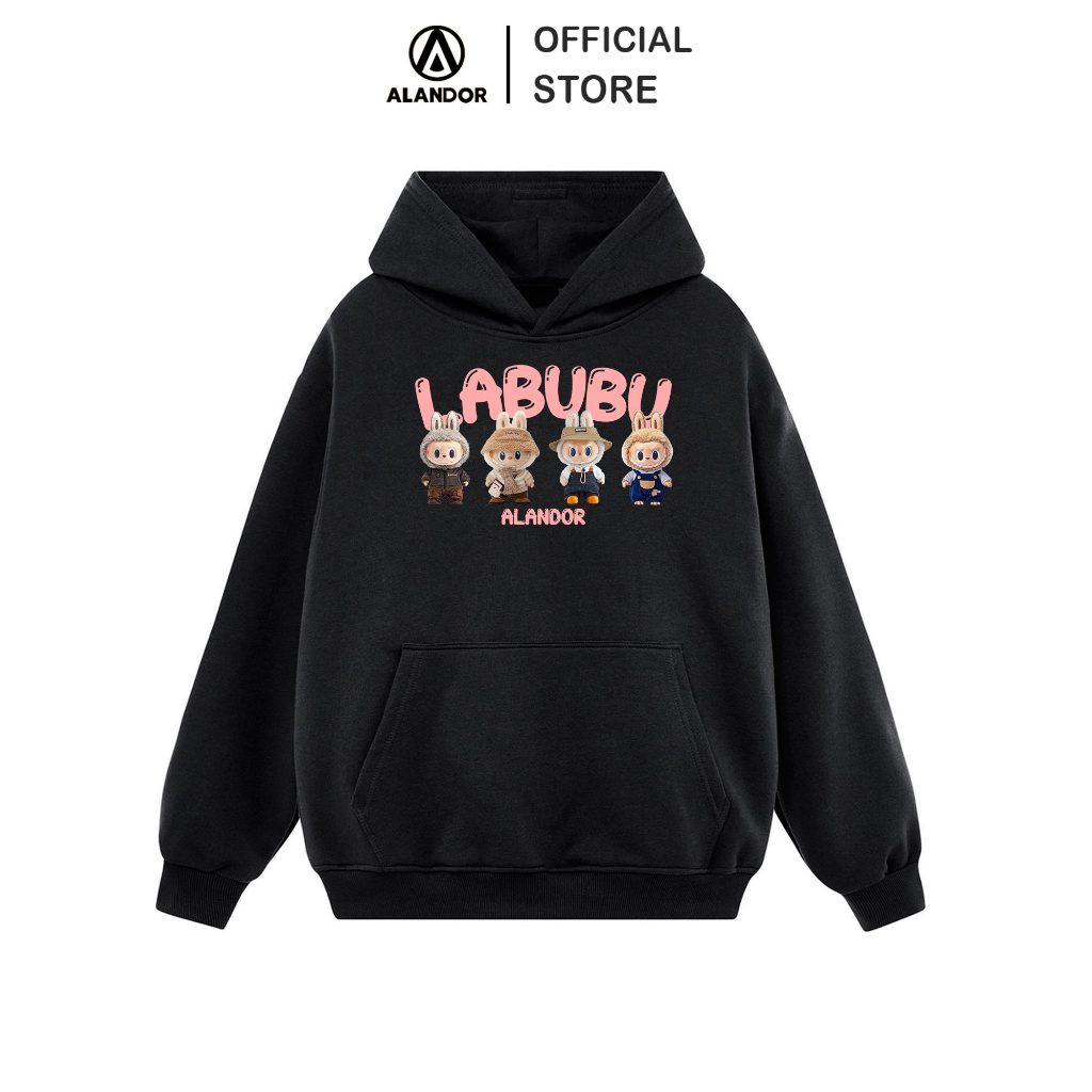 Áo hoodie Alandor form rộng mũ hai lớp chất vải nỉ bông cotton premium 100% mẫu Labubu Macaron