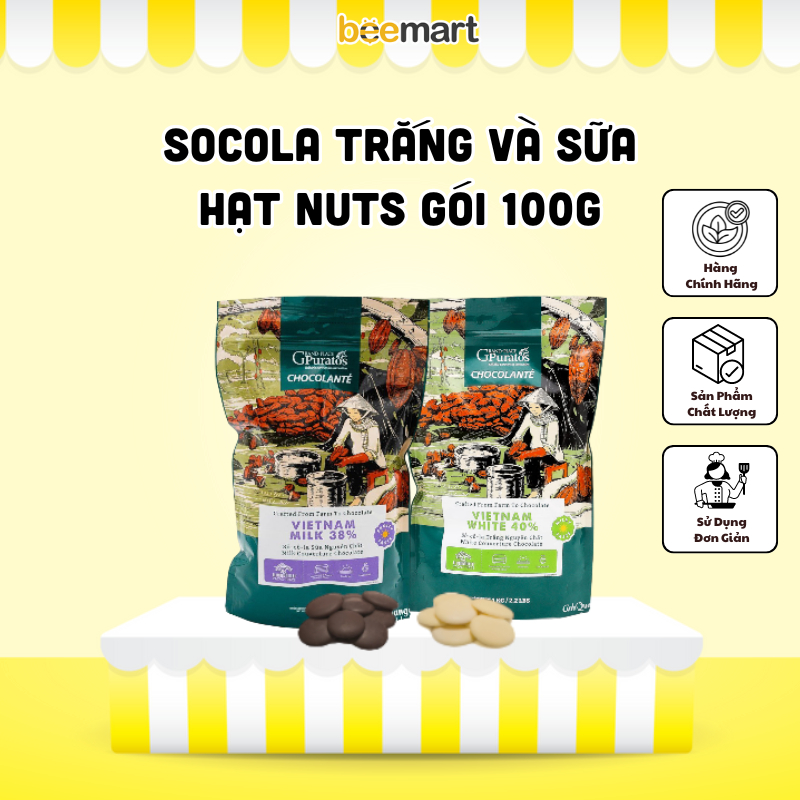 Socola trắng và Socola sữa Puratos 100g