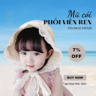 Mũ cói viền ren cho bé xinh xắn, nón cói cho bé từ 3-6 tuổi