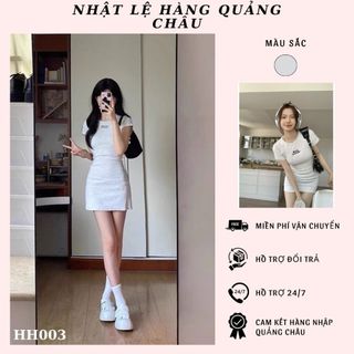 Váy body cổ tròn hình thêu phong cách basic trẻ trung năng động cho nữ hàng QC- HH003