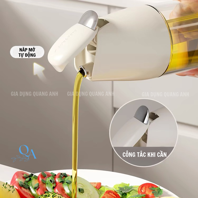 Bình đựng dầu ăn hiện đại 500ml | Bình thuỷ tinh - lọ đựng gia vị nắp đóng mở thông minh Auto & Hand