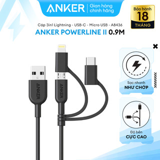 Cáp 3 in 1 ANKER Powerline II 0.9M - A8436 (Lightning - Type C - Micro USB)