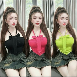 Áo yếm choàng cổ phối nơ có kèm mút đệm