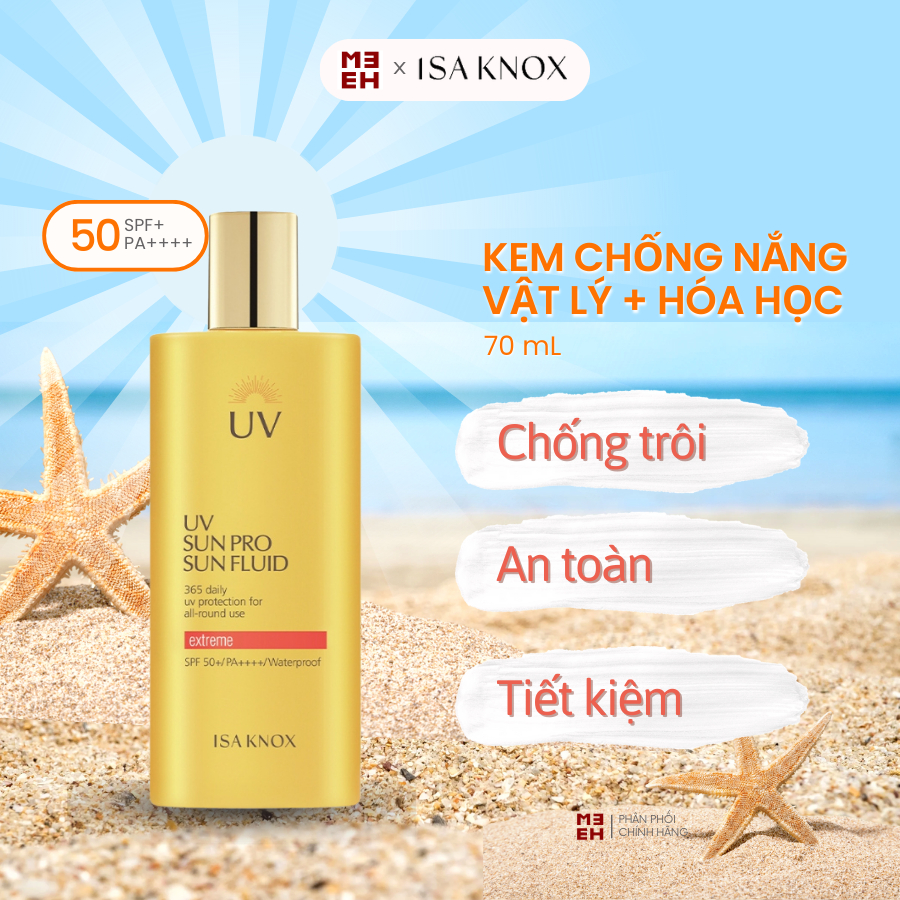 Kem chống nắng kháng nước Isa Knox UV Sun Pro Sun Fluid SPF50+ PA++++  dưỡng da không nâng tông