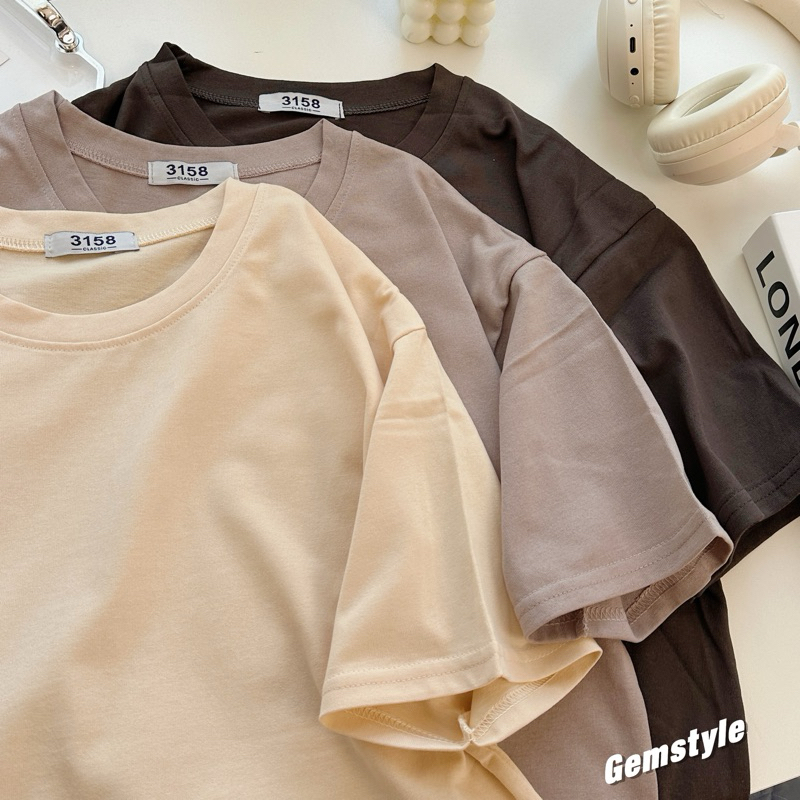 Áo Thun Nữ 3158 Form Rộng Tay Lỡ Cổ Tròn Gem Basic, Phông Chất Cotton Thoáng Mát Freesize