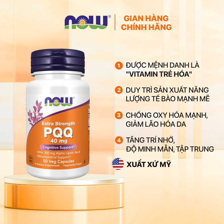 Viên uống bổ não Now PQQ của Mỹ (50 viên) tăng cường trí nhớ, năng lượng, giảm lão hóa, đẹp da