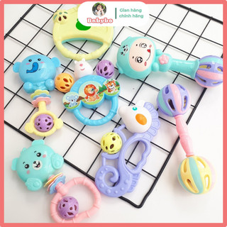 Bộ đồ chơi xúc xắc, lục lạc phát tiếng kêu kích thích vận động và giác quan 7 món hình thú đáng yêu cho bé