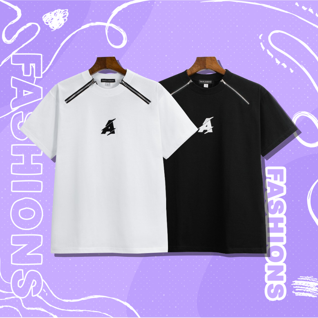 Áo thun unisex nam nữ chữ A phối 2 khoá cực đẹp, Áo phông chất liệu cotton tag  siêu đẹp thời trang AT014