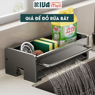 Giá kệ để đồ rửa bát KIVA chất liệu thép Carbon, trang bị thêm thanh treo khăn, để đồ đa năng.