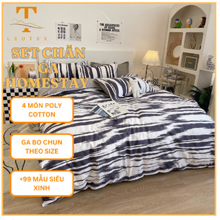 Bộ chăn ga gối đệm 4 món cotton poly ga giường kẻ caro Leotex Bedding ra giường bọc nệm phủ hoặc bo chun đủ kích thước