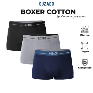 Combo 3 Quần Lót Nam GUZADO dáng Trunk Cotton, Co Giãn, Thoải Mái, Kháng Khuẩn, 4 Màu Basic CB3GBX03