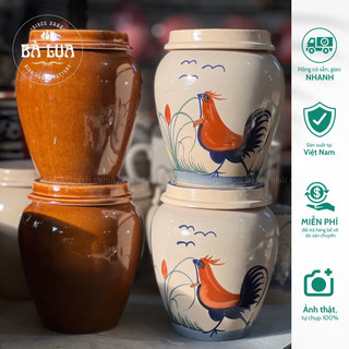Lu bia có nắp siêu to 1.3L vẽ gà, nâu da lươn, hàng thủ công cao cấp