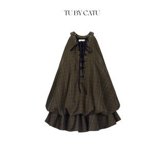 Tubycatu | đầm caro xanh rêu ziczac
