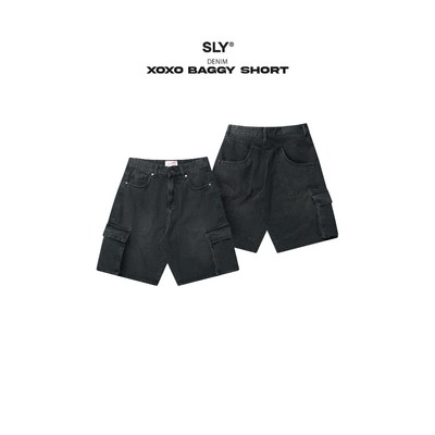 Quần Short Baggy Jeans SLY XOXO Màu Đen Bạc
