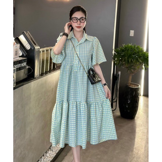 Shynstores Đầm babydoll nữ - đầm suông nữ cổ cao 3 tầng dáng xoè rộng kẻ caro