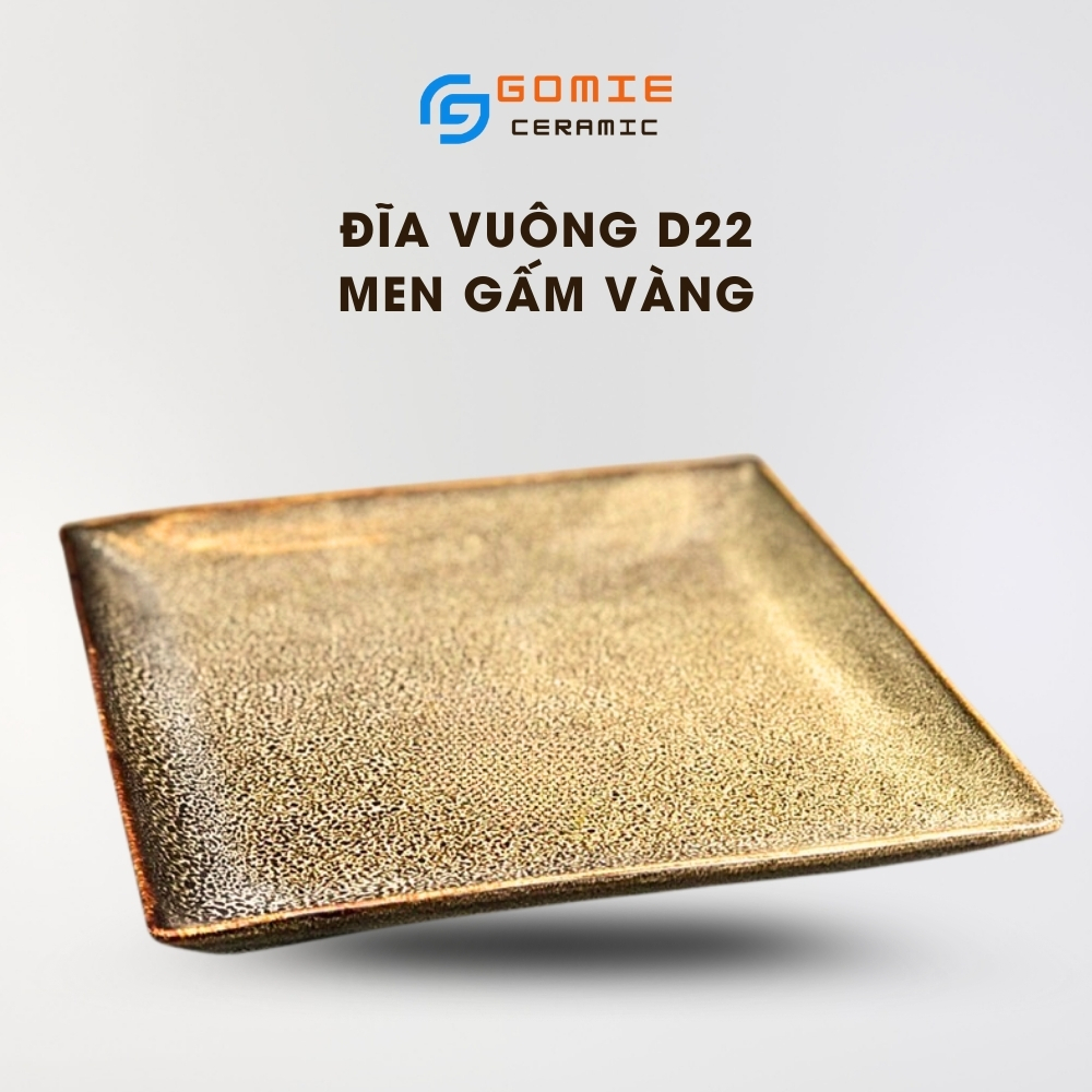 Đĩa Vuông D22 Men Gấm Vàng - Khay Vuông D22 Men Gấm Vàng - Đĩa gốm - Gốm sứ cao cấp Bát Tràng