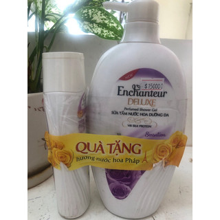 Combo Sữa tắm nước hoa dưỡng da thơm mịn Enchanteur Charming/Sensation 650gr và Dầu gội chai 125Gr
