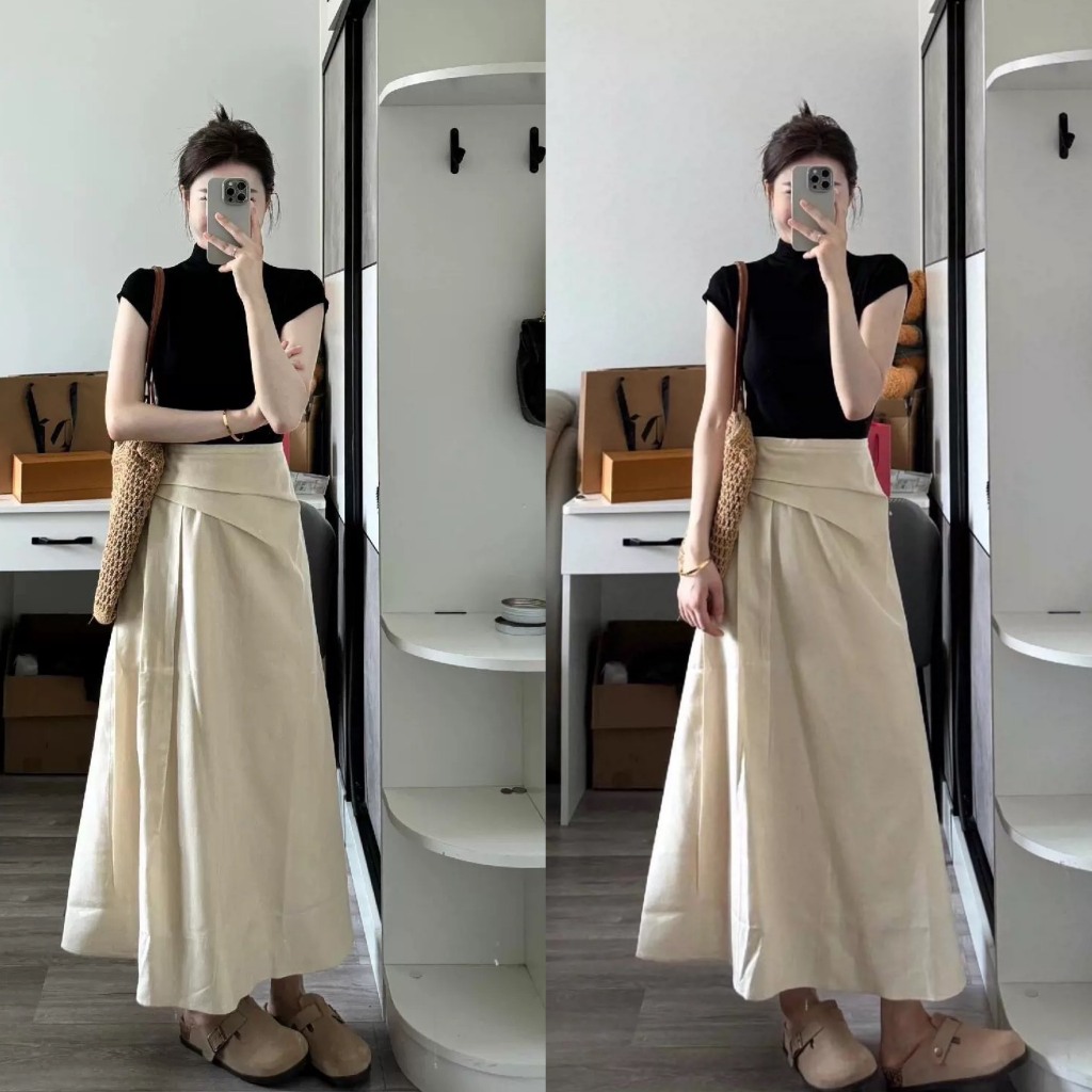 [Hàng Shop]: Set Váy Áo Zip Đen Loại 1 Mix Chân Váy Đũi Xoắn Eo Phối Ly Kèm Ảnh Thật Trải Sàn [SV90]