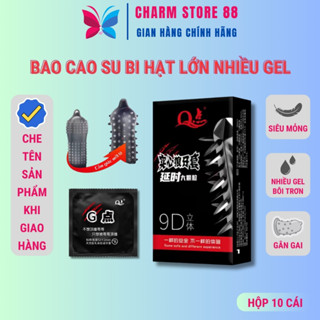 Bao cao su bi hạt lớn 9D siêu kích thích pha lê nhiều gel bôi trơn hộp 12 chiếc BCS04