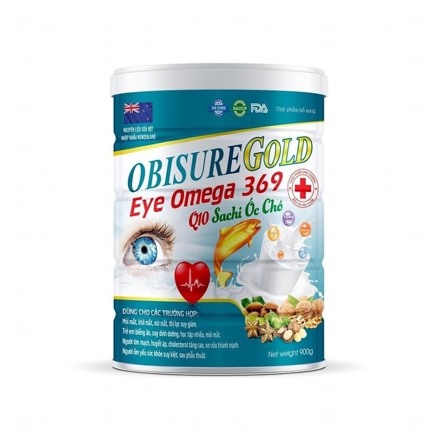 Sữa Bột Eye Omega 369 Q10 Obisure Gold giúp cải thiện thị lực giảm chứng khô mắt mỏi mắt/Hộp 900g