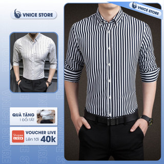 Áo Sơ Mi Nam Kẻ Sọc Lịch Lãm, Sang Trọng, Vải Xuất Mát Mịn Không Nhăn Không Bai Xù  VNICESTORE