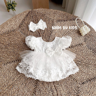 [3-12kg] Body Váy Nơ Trắng NHÍM XÙ KIDS Cho Bé Gái Sơ Sinh, Đầy Tháng, Thôi Nôi B118