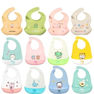 Yếm ăn dặm silicon hoạt hình siêu nhẹ chống dính có máng hứng, bé ăn dặm ngon miệng, sạch sẽ