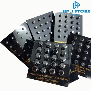 Bông tai nụ đá đen (1 chiếc), bông tai tròn đá đen nam nữ.