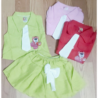 Set Áo Kèm Chân Váy Đũi Vân Bé (giao màu ngẫu nhiên)
