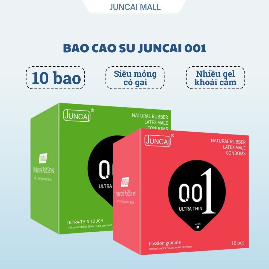 Bao cao su 001 JUNCAI siêu mỏng có gân gai kéo dài thời gian quan hệ hộp 10 cái