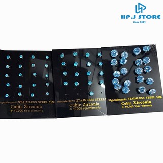 Bông tai nụ tròn đá xanh dương cá tính (1 chiếc).