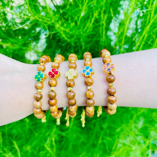Vòng trầm hương mix charm cỏ 4 lá - tài lộc, may mắn