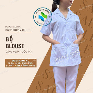 Bộ quần áo blouse trắng Cộc tay Nữ, Dáng ngắn ngang đùi cho Điều Dưỡng, Y tá, Dược Sĩ