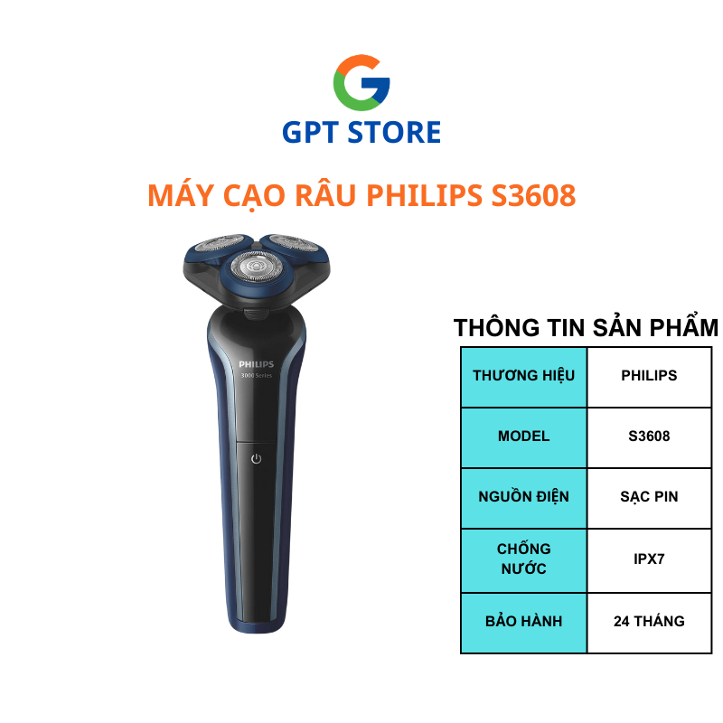 Máy Cạo Râu Philips S3608/10 - Hàng Chính Hãng - Bảo Hành 24 Tháng