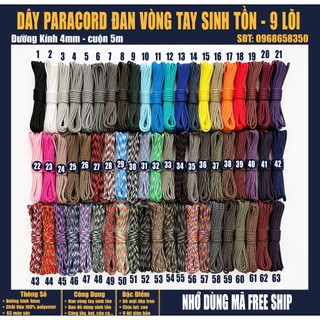 Dây dù paracord 9 lõi 4mm tròn - 5 mét