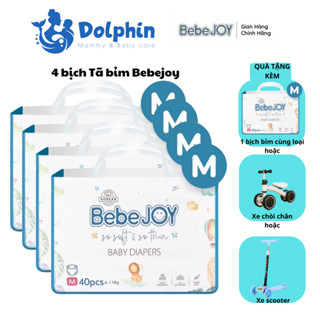 4 bịch bỉm BebeJoy tặng 1 bịch siêu khô thoáng, thấm hút nhanh, trống chàn tuyệt đối đủ size tã dán và tã quần