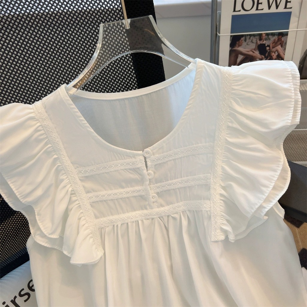Áo tay cánh tiên nữ babydoll Hàng Đẹp đũi tơ tằm , phối ren ngực nữ tính trẻ trung