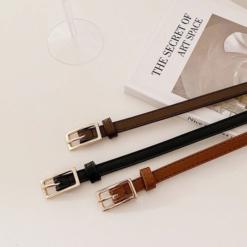 Thắt lưng nữ TL210 khóa chữ nhật đơn giản bảng 1.1cm da Pu phong cách Hàn Quốc