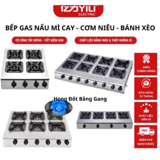 Bếp Ga Nấu Mì Cay, Cơm Niêu, Bánh Tráng, Bánh Xèo, Bếp gas 4 họng chất liệu inox 201. Bảo Hành 1 năm
